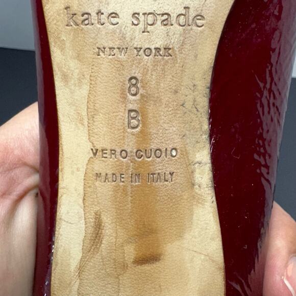 Kate Spade Maroon Red Patent Leather Bow Heel Women 8 - Picture 7 of 7